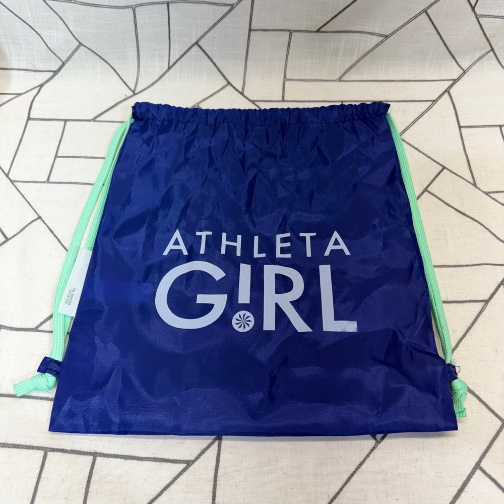 Athleta Girl Drawstring Cinch Backpack OS Navy Blue Recycled Logo Bag